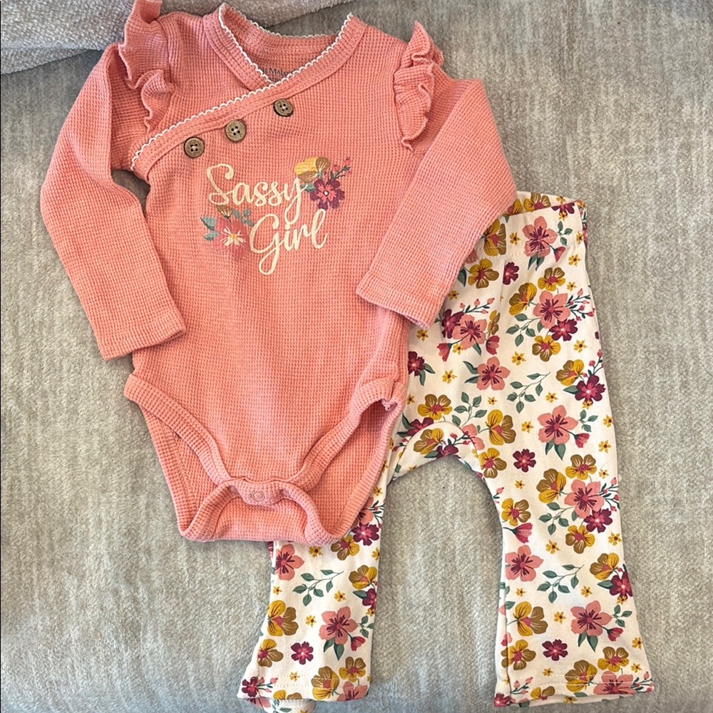 Sassy Girl Pink Onesie and Floral Pants Set